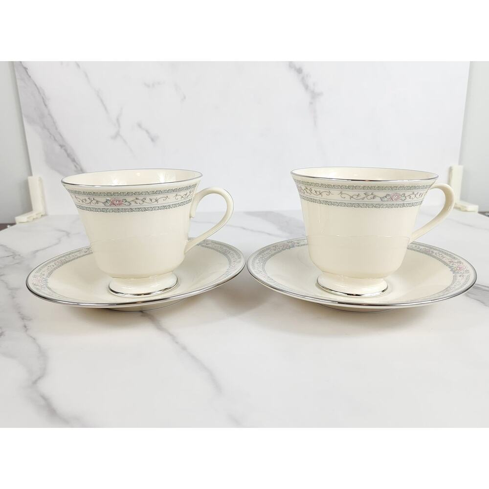 Lenox Charleston China Teacup & Saucers Porcelain Ivory Year 90's Dinnerware x4